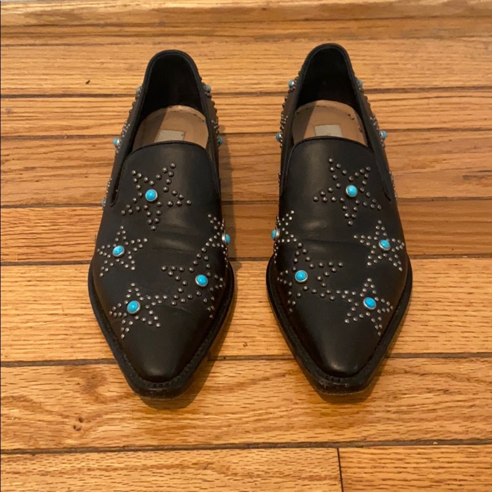 Valentino Black Turquoise Star Studded Loafers